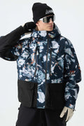 Men's Splatter Printed Modern Contrast Panel Insulated Snow Jacket