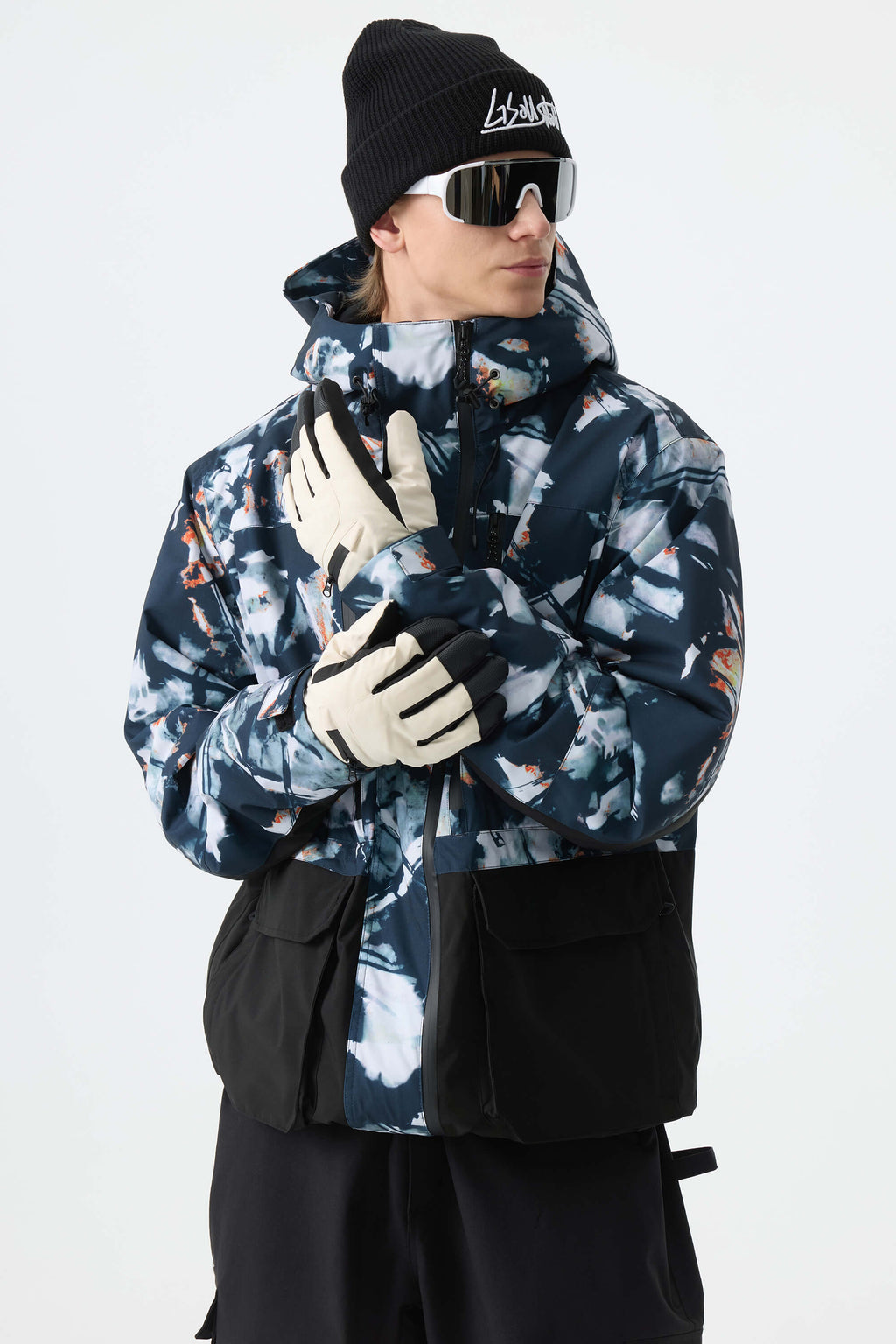 Men's Splatter Printed Modern Contrast Panel Insulated Snow Jacket
