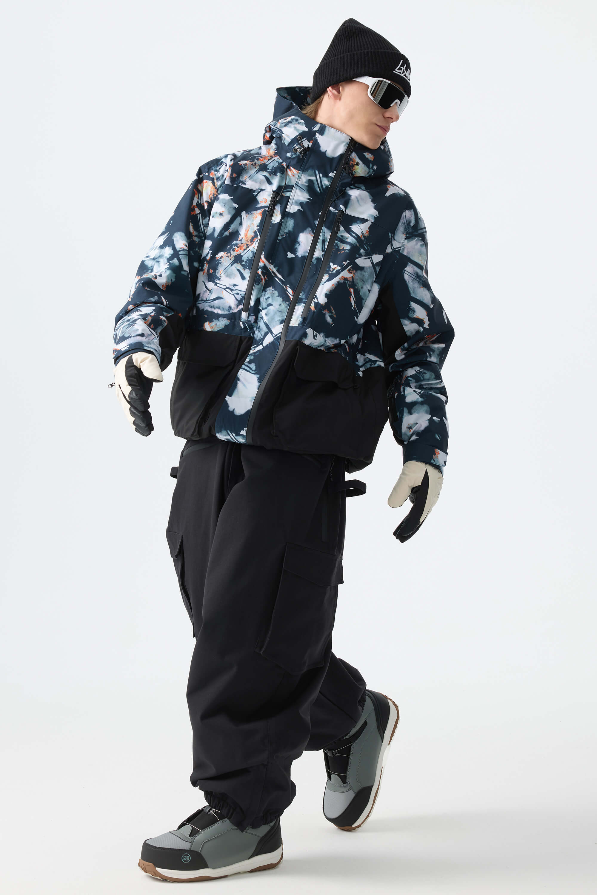 Men's Splatter Printed Modern Contrast Panel Insulated Snow Jacket
