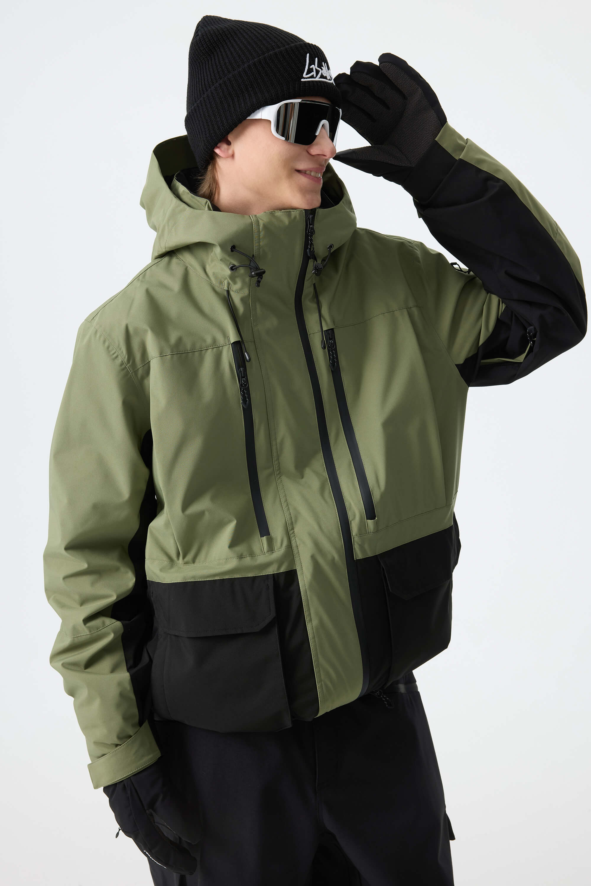 Men's Black Modern Contrast Panel Insulated Snow Jacket