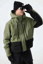 Men's Splatter Printed Modern Contrast Panel Insulated Snow Jacket