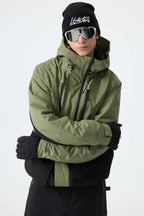 Men's Splatter Printed Modern Contrast Panel Insulated Snow Jacket