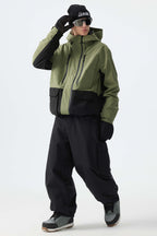 Men's Army Green Modern Contrast Panel Insulated Snow Jacket