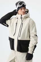 Men's Off White Modern Contrast Panel Insulated Snow Jacket