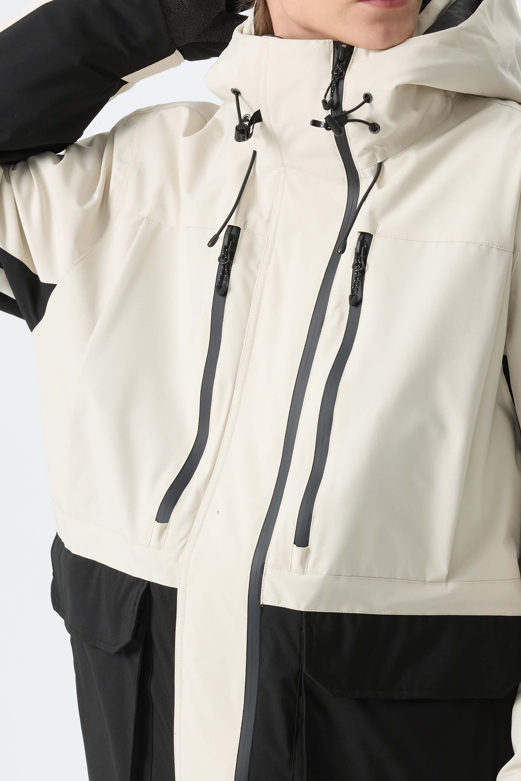 Men's Off White Modern Contrast Panel Insulated Snow Jacket