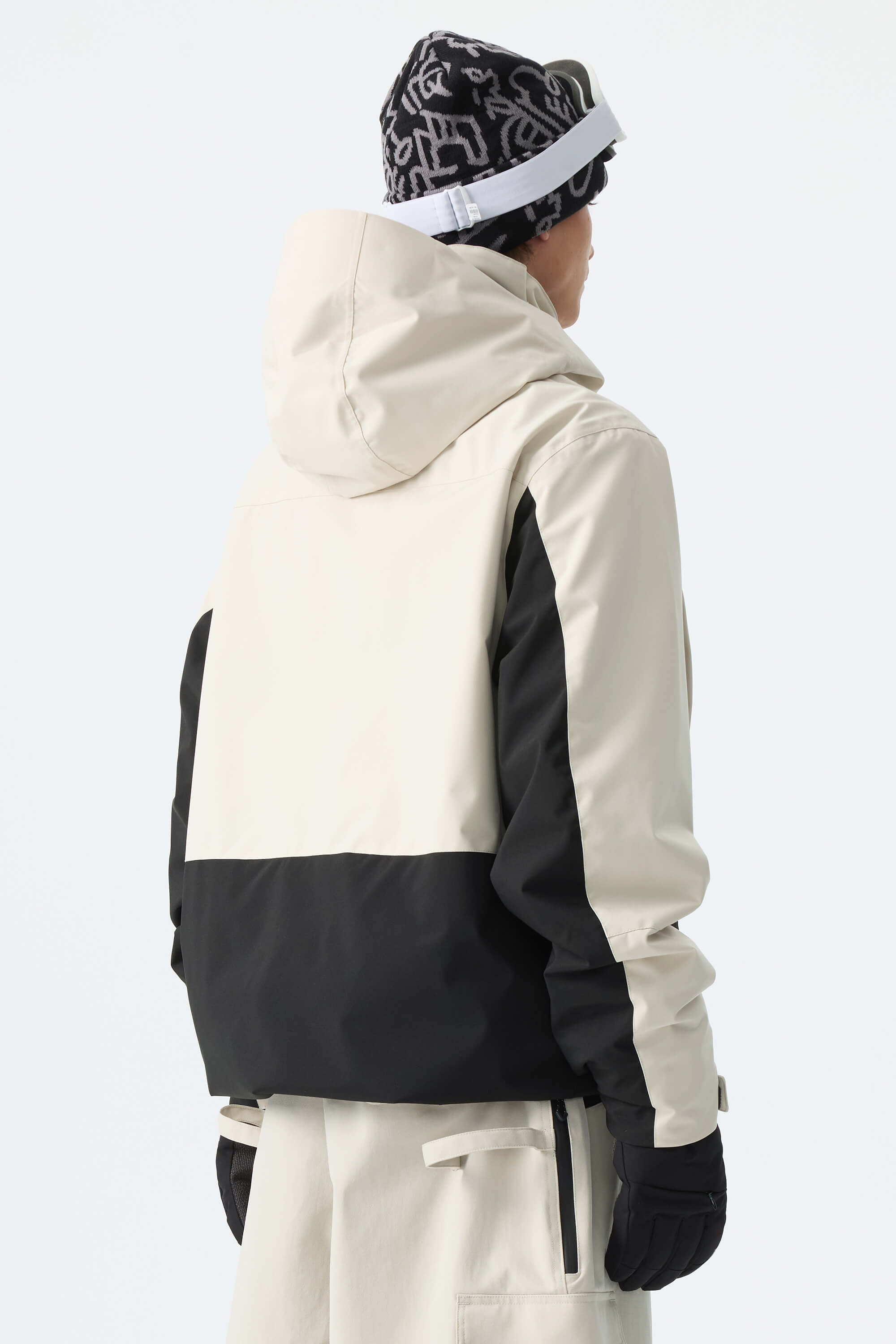 Men's Black Modern Contrast Panel Insulated Snow Jacket