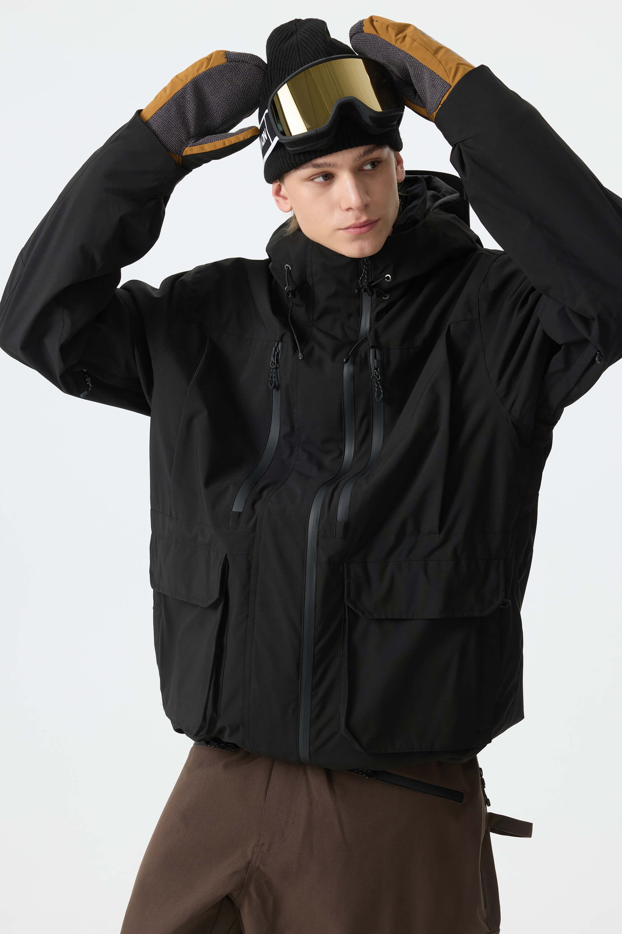 Men's Black Modern Contrast Panel Insulated Snow Jacket