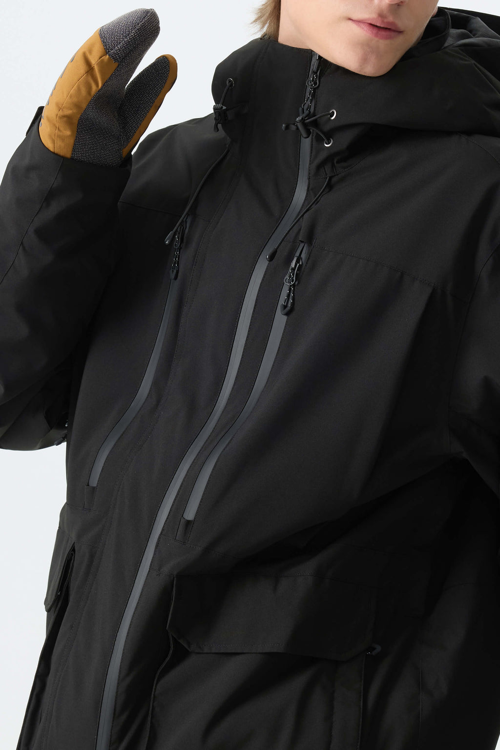 Men's Black Modern Contrast Panel Insulated Snow Jacket
