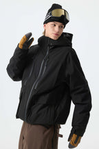 Men's Black Modern Contrast Panel Insulated Snow Jacket