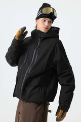 Men's Black Modern Contrast Panel Insulated Snow Jacket