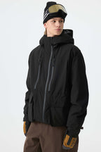 Men's Black Modern Contrast Panel Insulated Snow Jacket