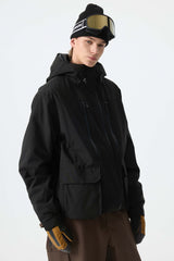 Men's Black Modern Contrast Panel Insulated Snow Jacket