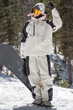 Women's Color Block Off White Waterproof Reflective Snow Jacket