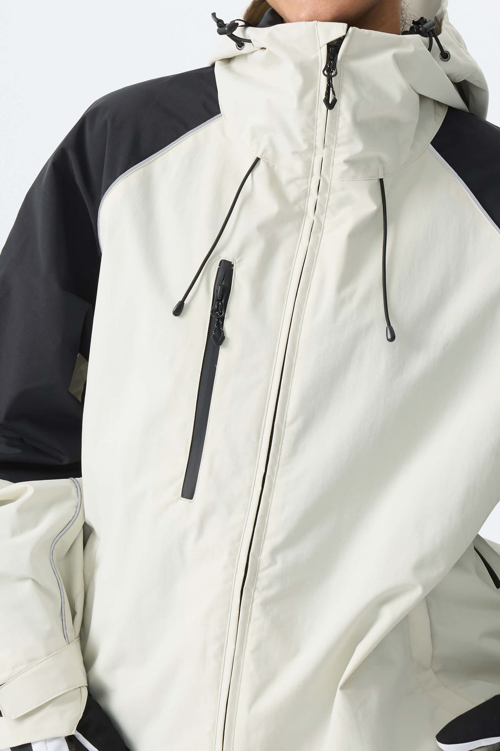 Women's Color Block Off White Waterproof Reflective Snow Jacket