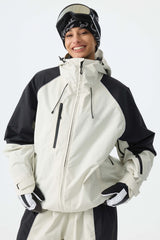 Women's Color Block Off White Waterproof Reflective Snow Jacket
