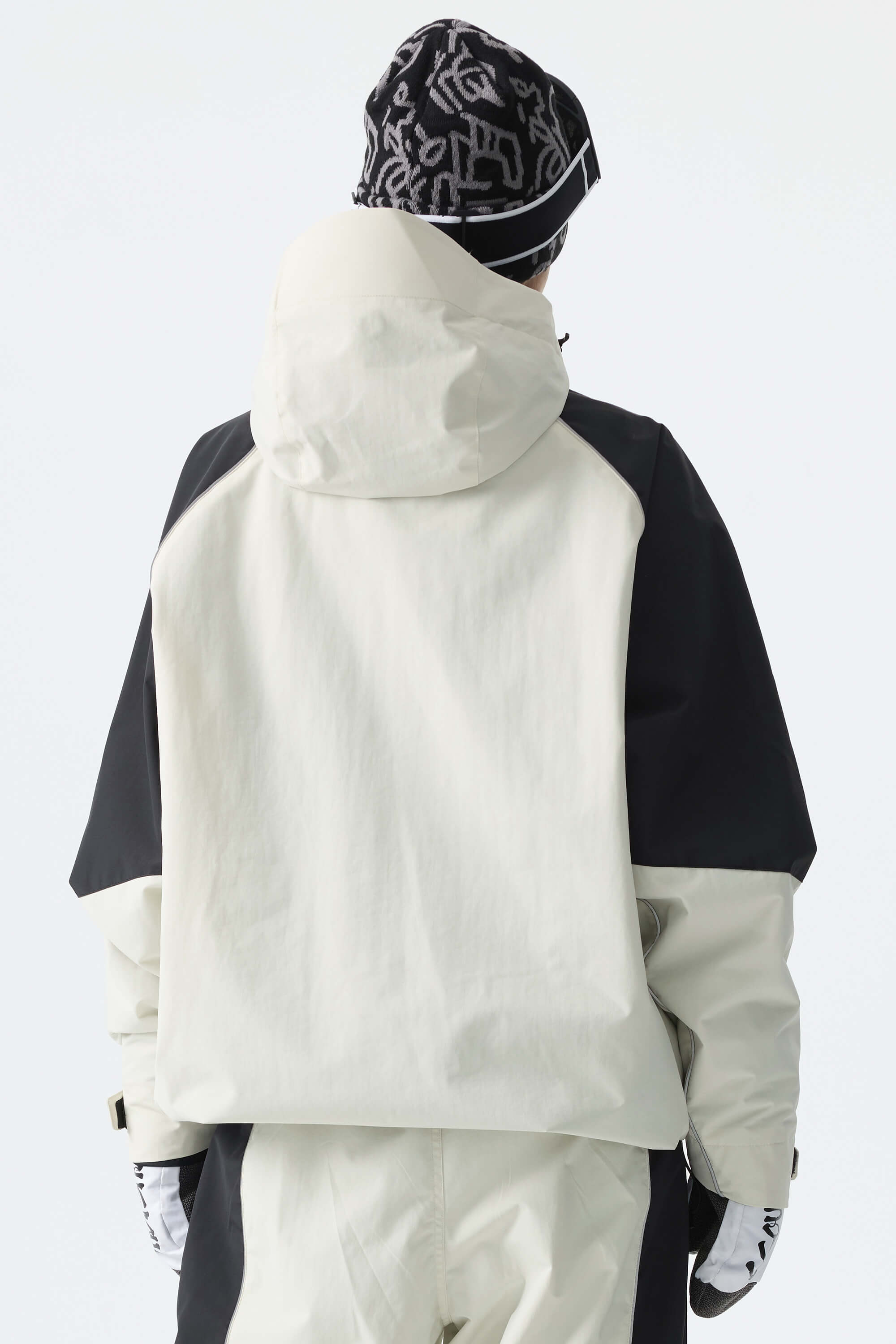 Women's Color Block Off White Waterproof Reflective Snow Jacket