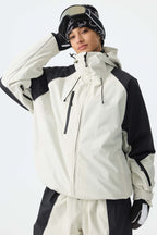 Women's Color Block Off White Waterproof Reflective Snow Jacket