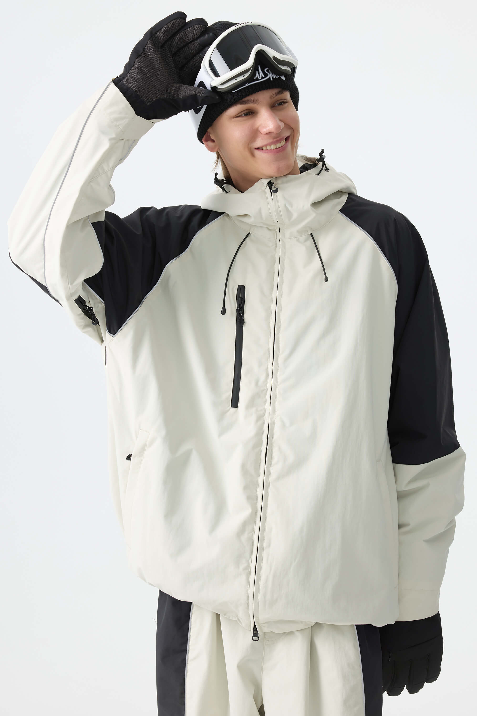 Men's Color Block Black Waterproof Reflective Snow Jacket