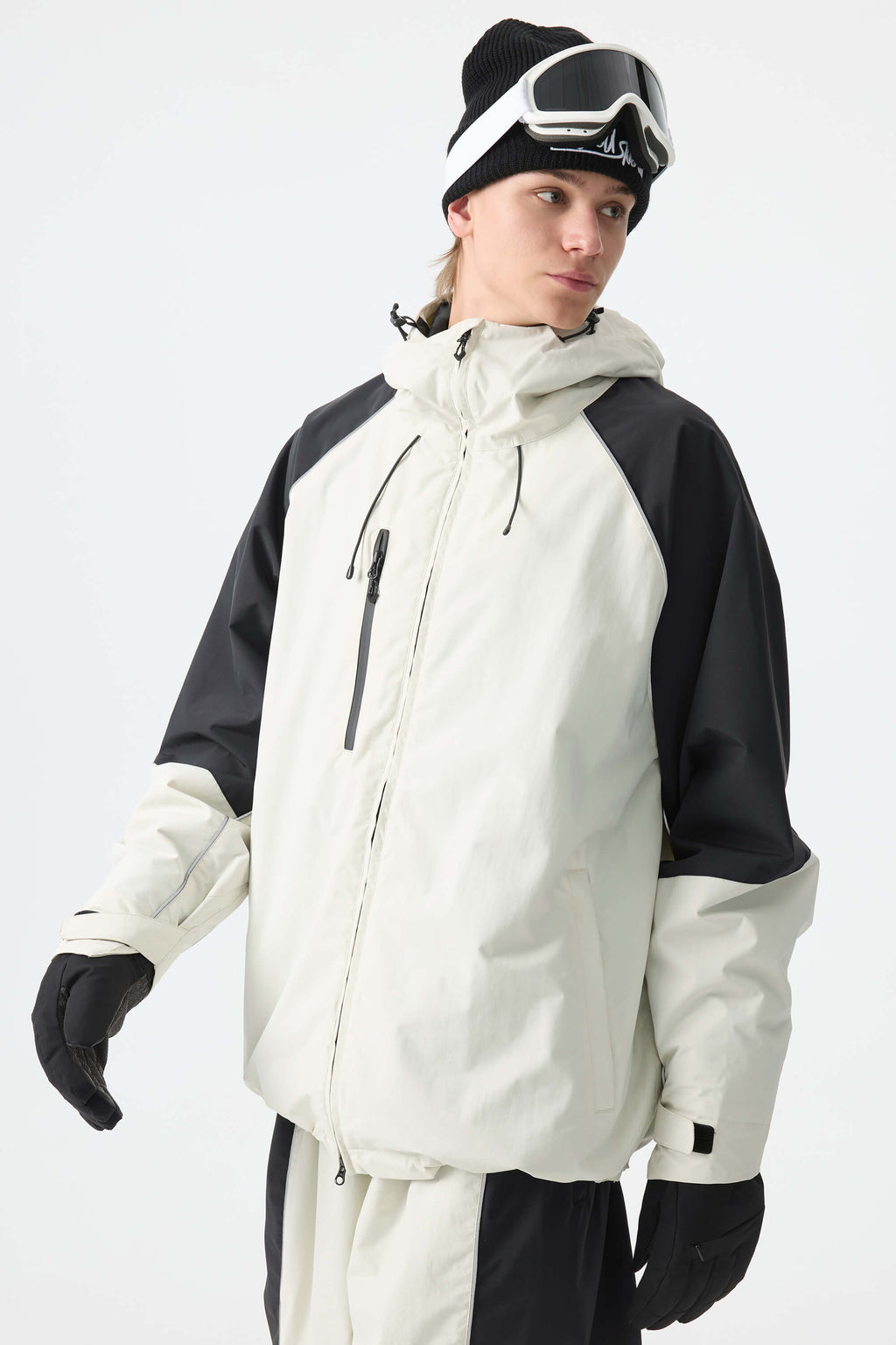 Men's Color Block Off White Waterproof Reflective Snow Jacket
