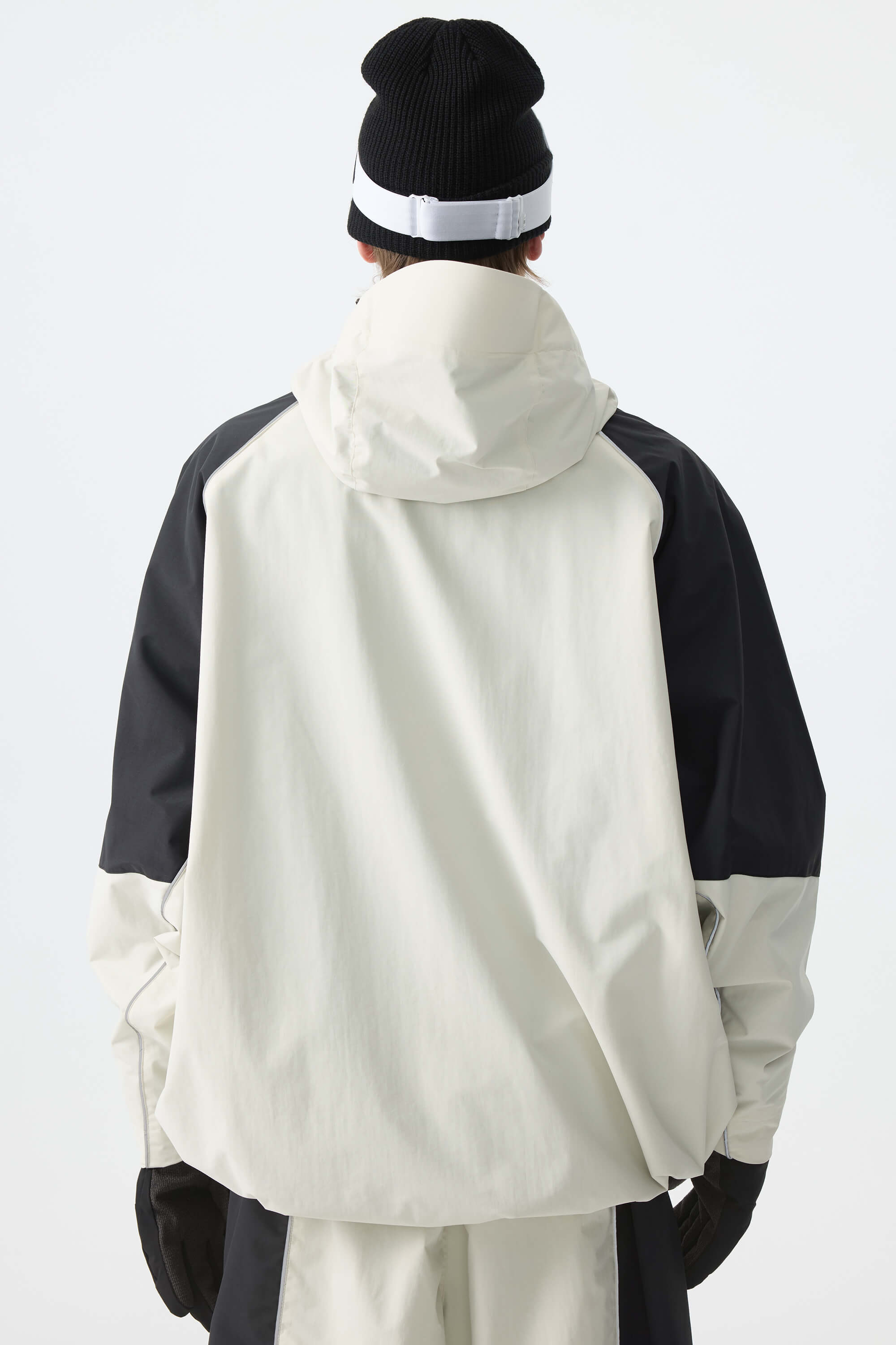 Men's Color Block Off White Waterproof Reflective Snow Jacket