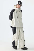 Men's Color Block Black Waterproof Reflective Snow Jacket