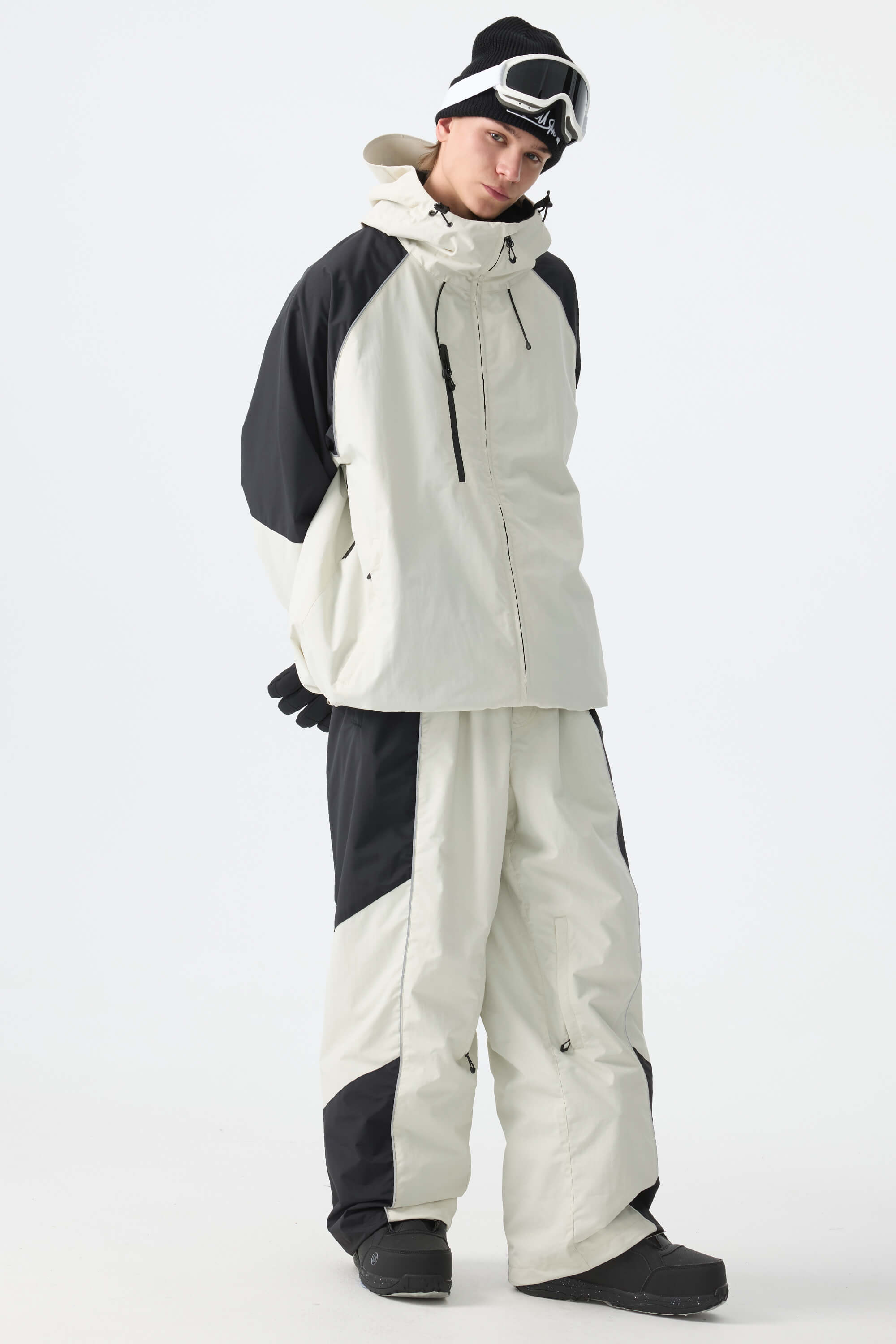 Men's Color Block Black Waterproof Reflective Snow Jacket