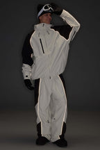 Men's Color Block Off White Waterproof Reflective Snow Jacket