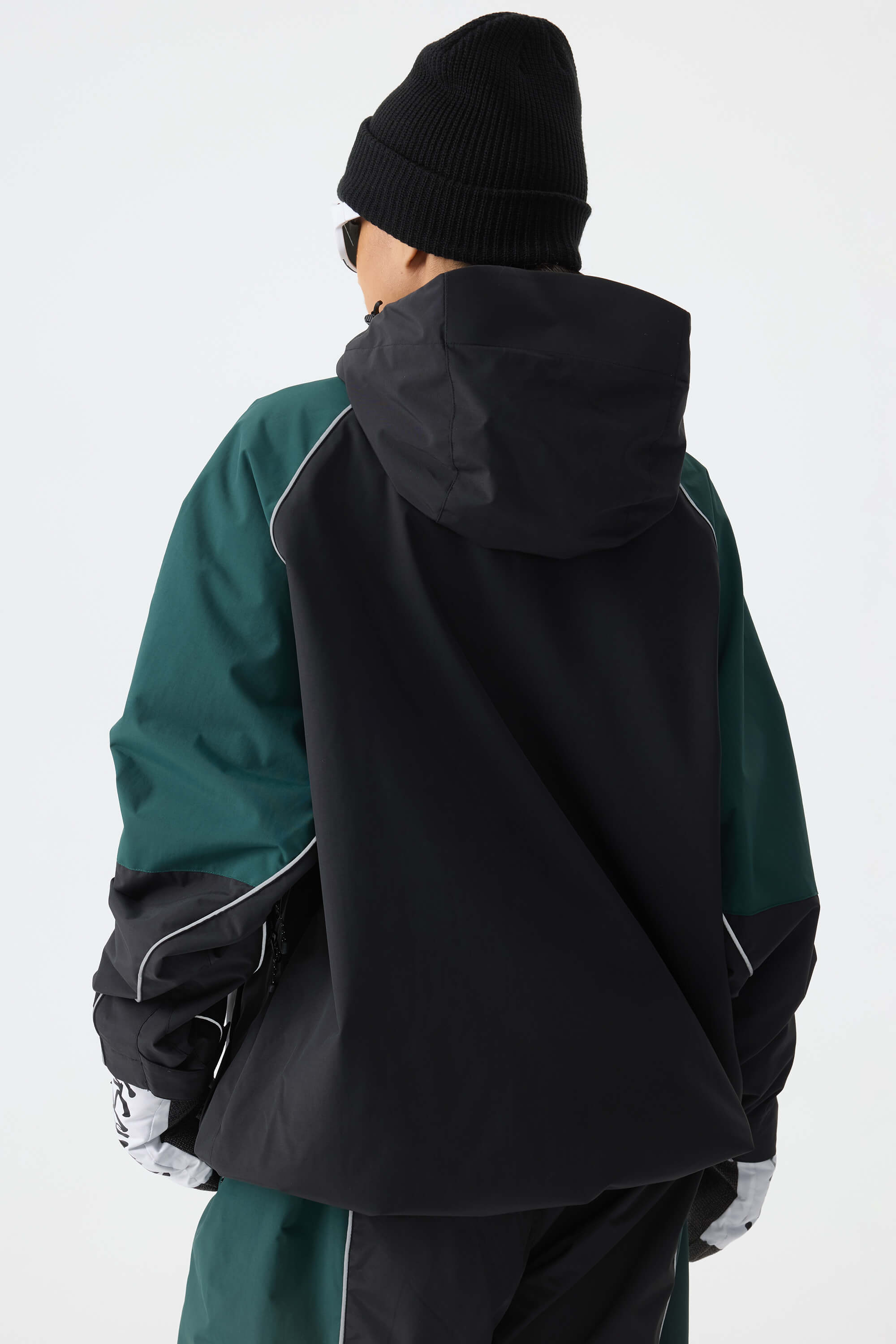 Women's Color Block Black Waterproof Reflective Snow Jacket