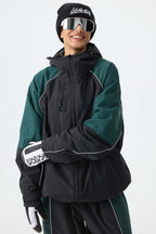 Women's Color Block Black Waterproof Reflective Snow Jacket