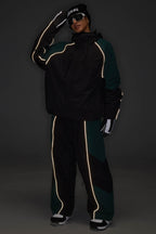Women's Color Block Black Waterproof Reflective Snow Jacket