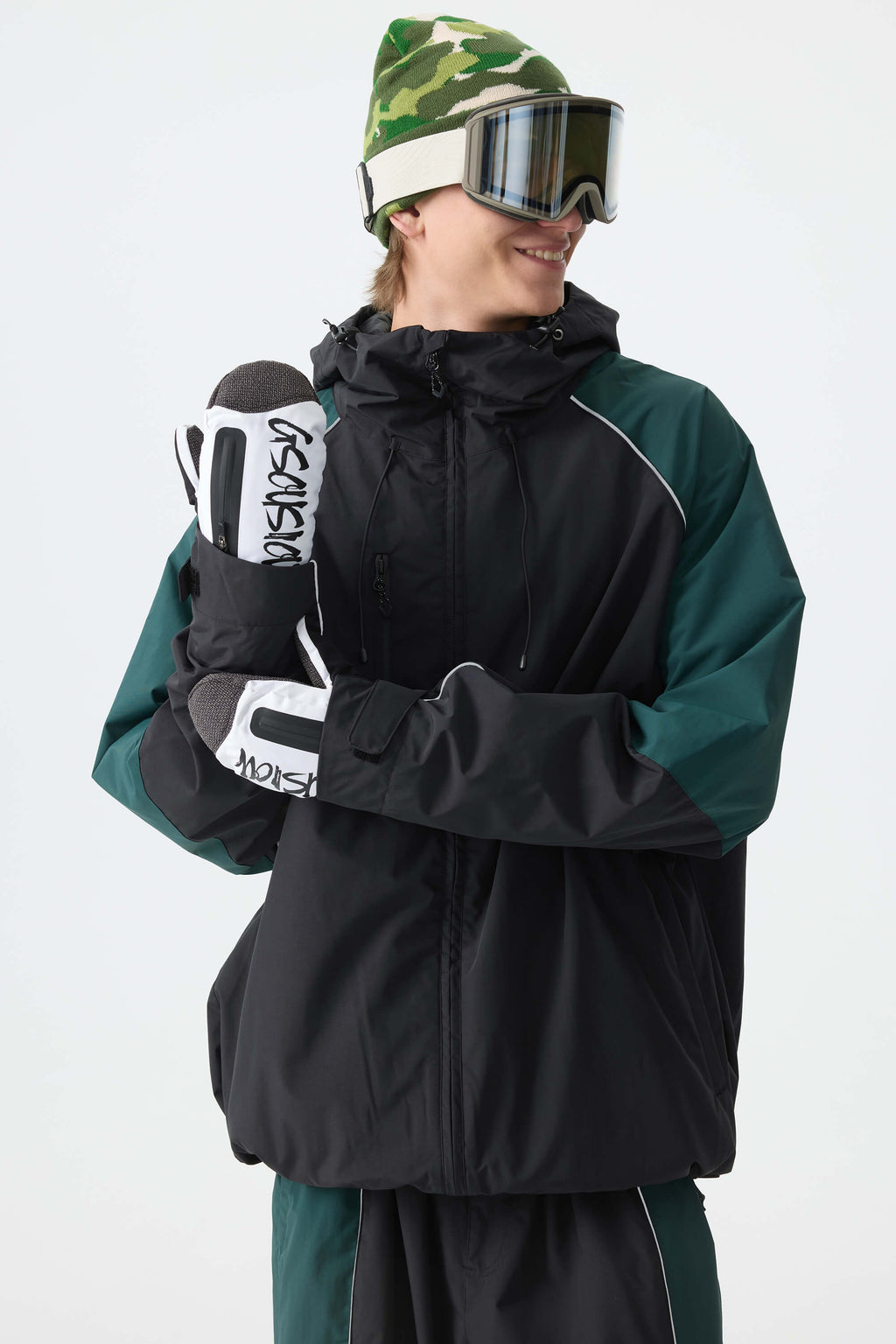 Men's Color Block Black Waterproof Reflective Snow Jacket