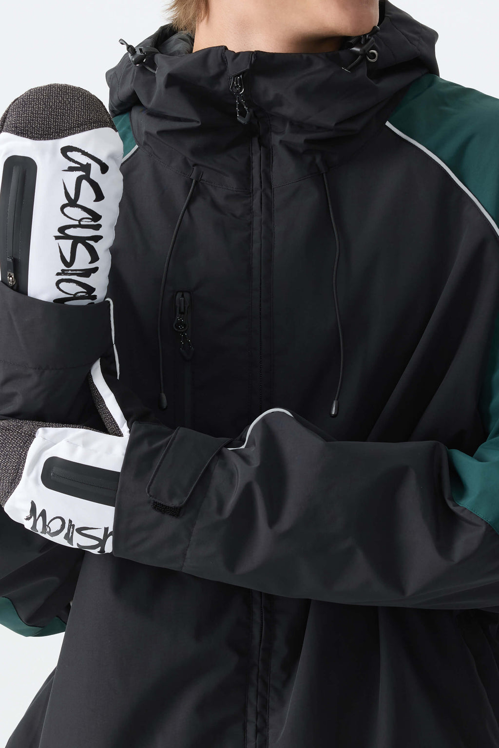 Men's Color Block Black Waterproof Reflective Snow Jacket