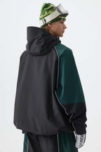 Men's Color Block Black Waterproof Reflective Snow Jacket