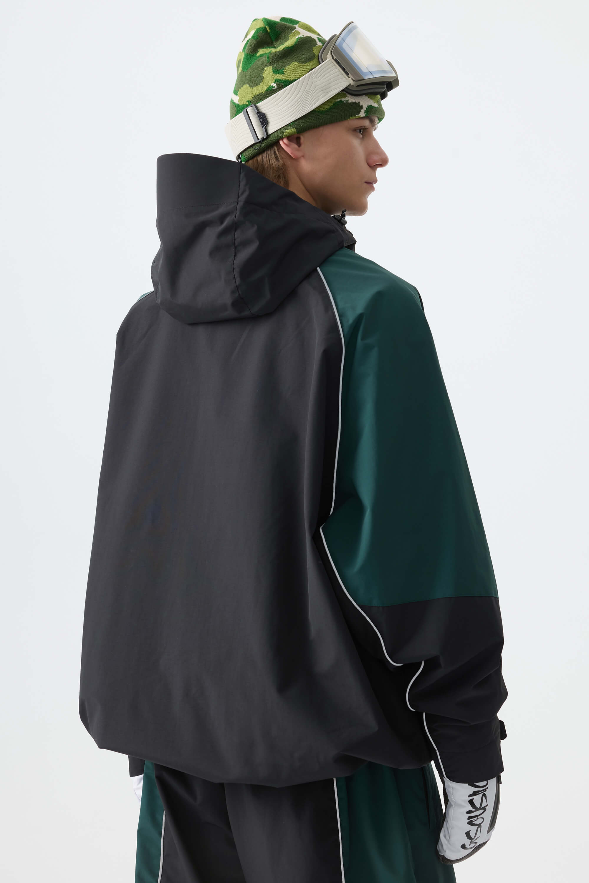 Men's Color Block Black Waterproof Reflective Snow Jacket
