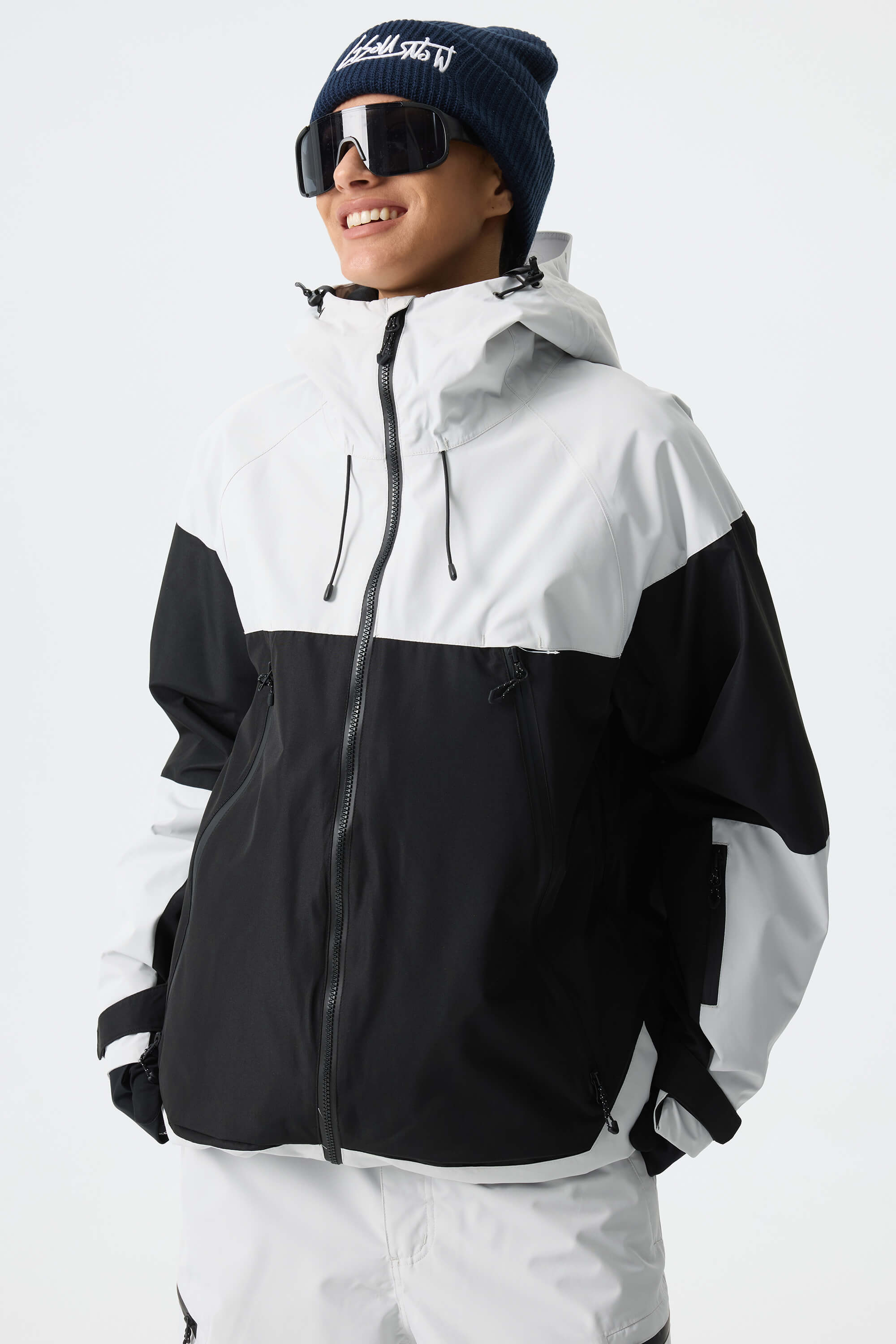 Women's Color-Block Light Grey & Black Structured Insulated Snow Jacket