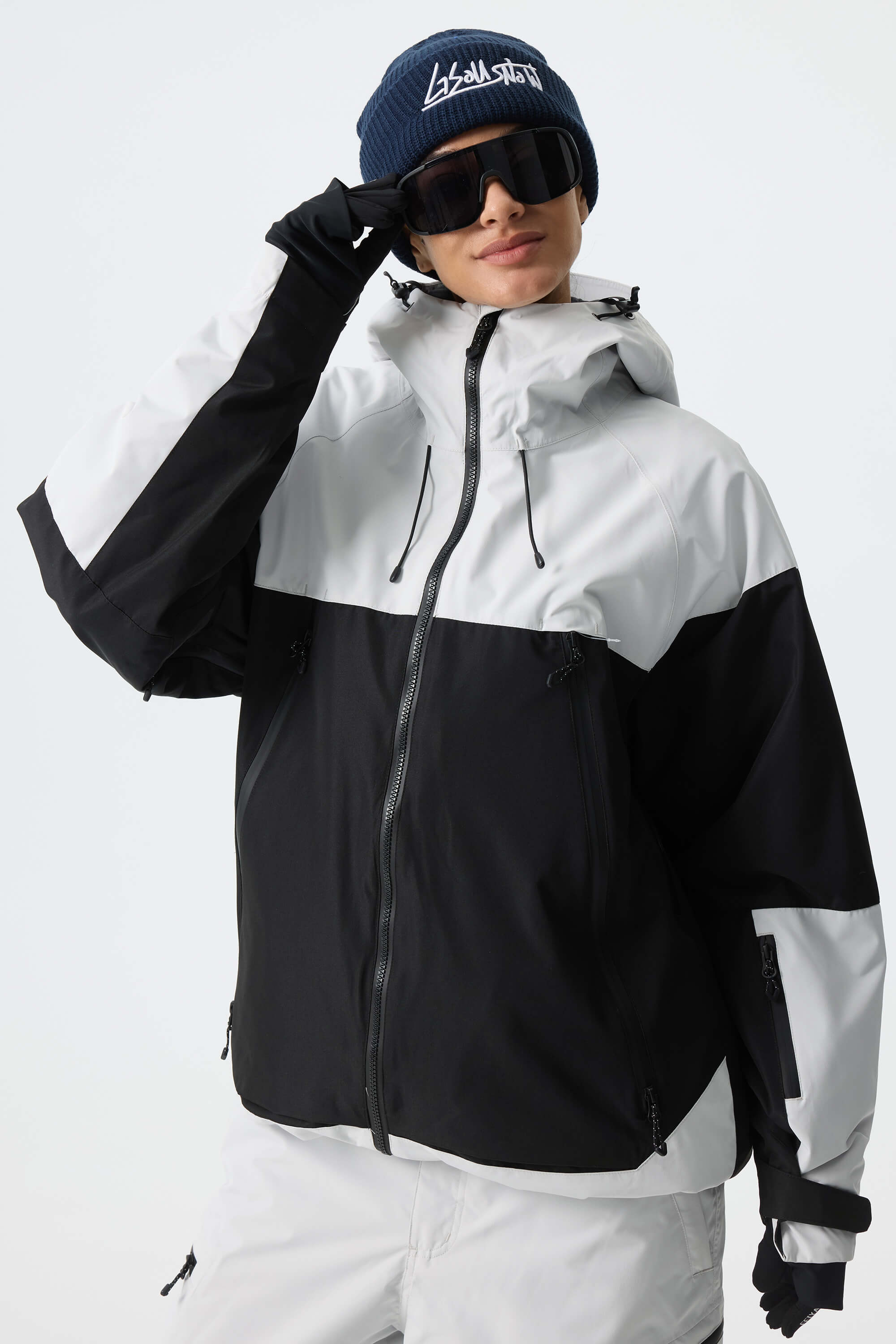 Women's Color-Block Light Grey & Black Structured Insulated Snow Jacket