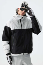 Men's Color-Block Off White & Green Structured Insulated Snow Jacket
