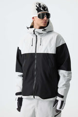 Men's Color-Block Light Grey & Black Structured Insulated Snow Jacket