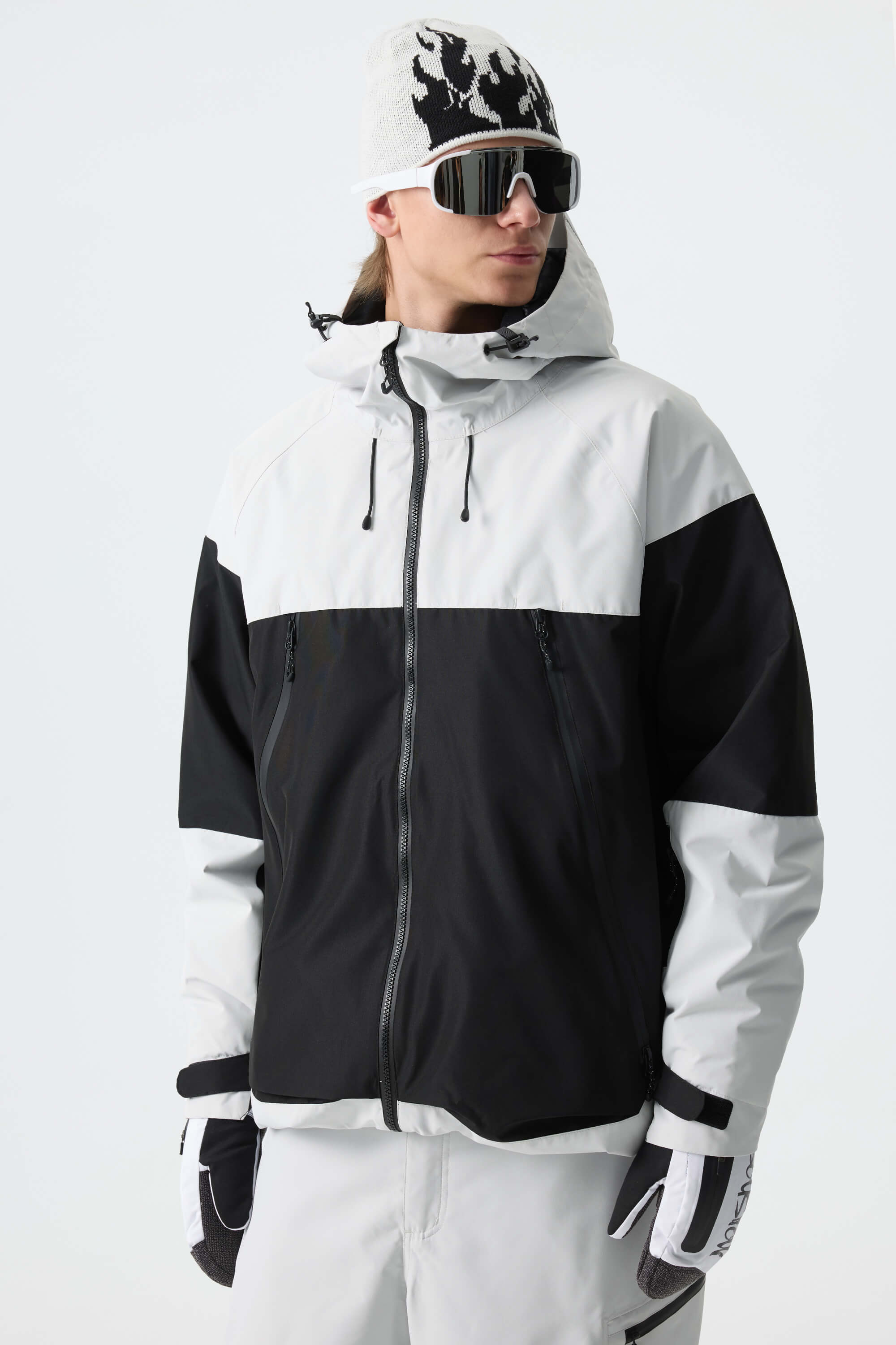 Men's Color-Block Light Grey & Black Structured Insulated Snow Jacket