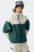 Women's Color-Block Off White & Green Structured Insulated Snow Jacket