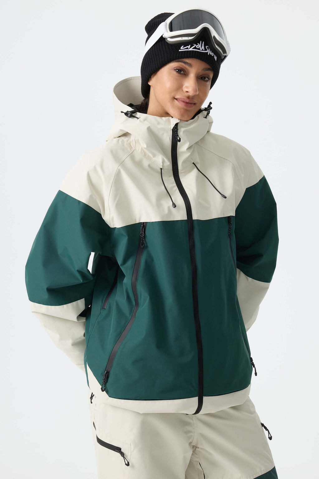 Women's Color-Block Pink & Off White Structured Insulated Snow Jacket