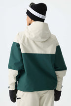 Women's Color-Block Off White & Green Structured Insulated Snow Jacket