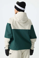 Women's Color-Block Off White & Green Structured Insulated Snow Jacket
