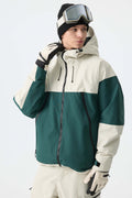 Men's Color-Block Off White & Green Structured Insulated Snow Jacket