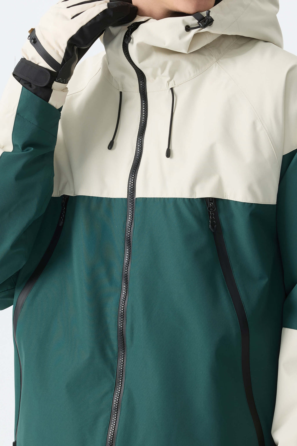 Men's Color-Block Off White & Green Structured Insulated Snow Jacket