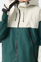 Men's Color-Block Off White & Green Structured Insulated Snow Jacket