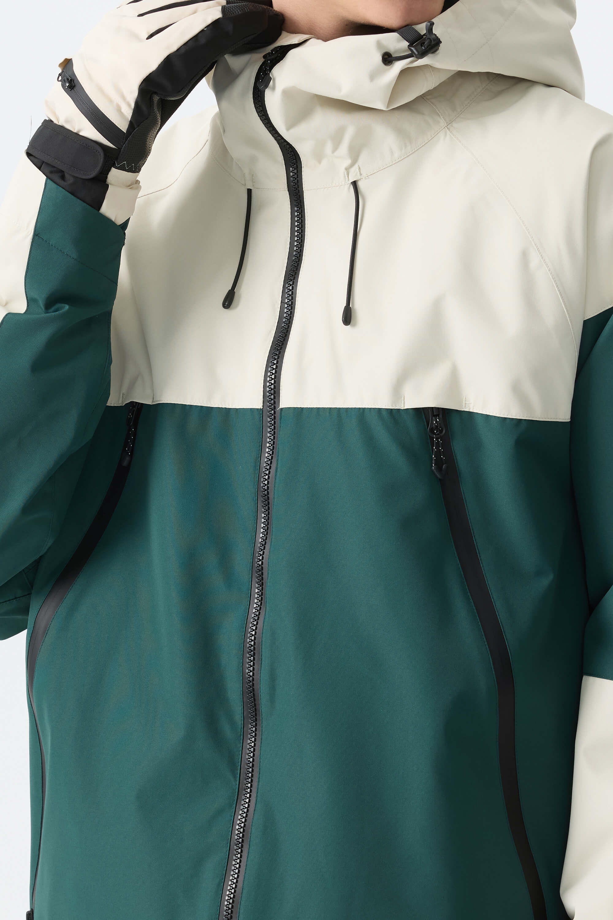 Men's Color-Block Off White & Green Structured Insulated Snow Jacket