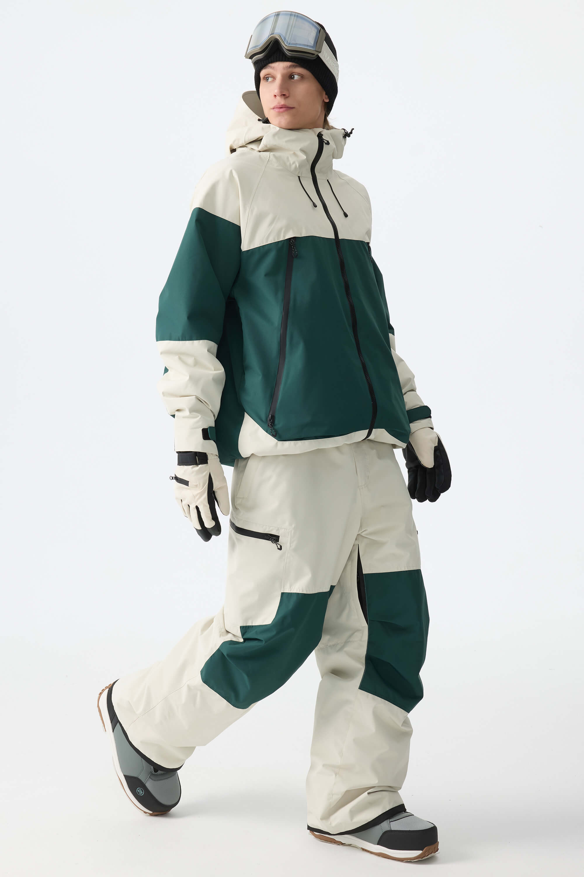 Men's Color-Block Light Grey & Black Structured Insulated Snow Jacket
