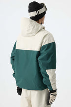 Men's Color-Block Off White & Green Structured Insulated Snow Jacket