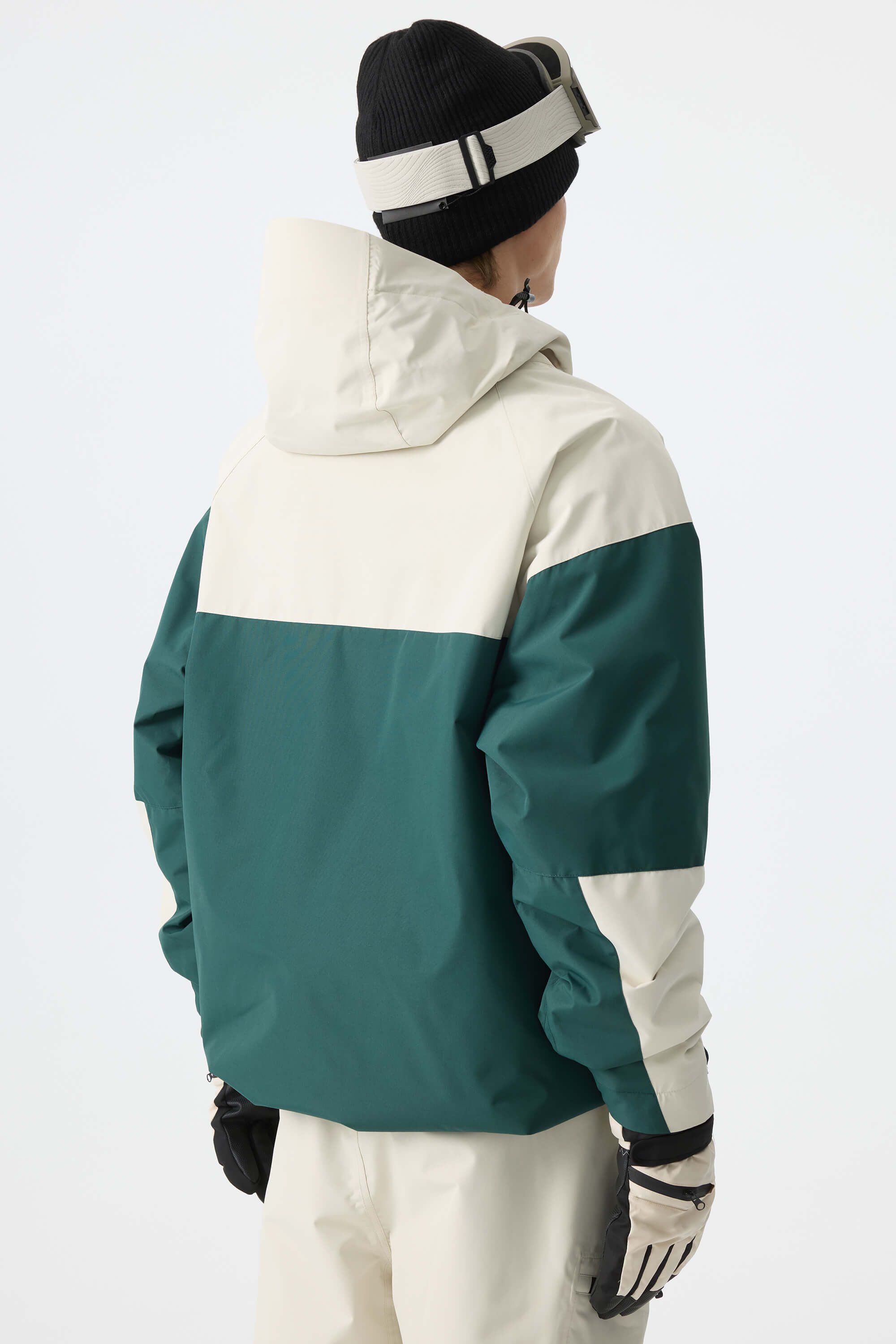 Men's Color-Block Off White & Green Structured Insulated Snow Jacket